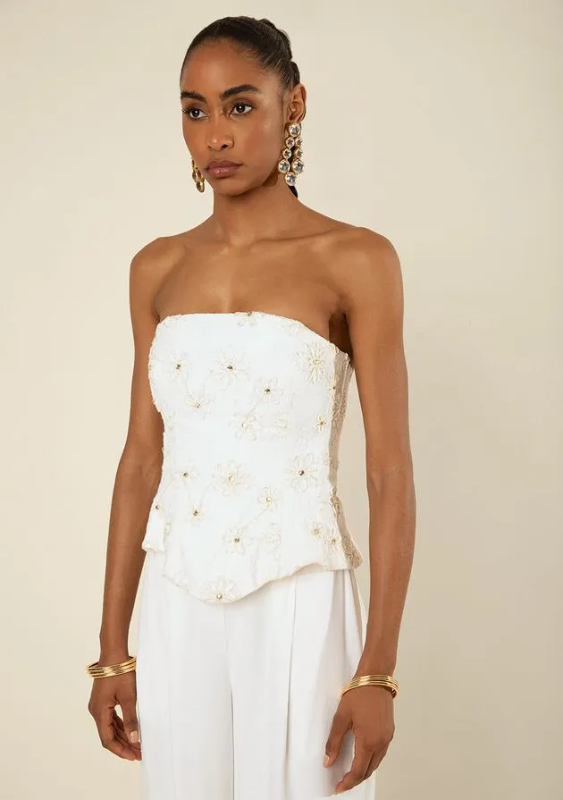 Top corselet off-white bordado